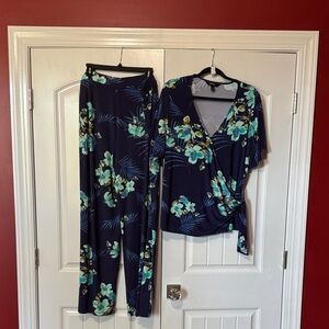Dennis Basso Floral Wrap Top and Pants Set
